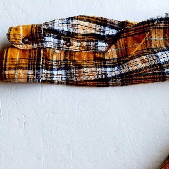 Members Mark Boys Shirt Button Down Flannel Yellow Blue Plaid Long Sleeve 10-12 - Picture 11 of 12